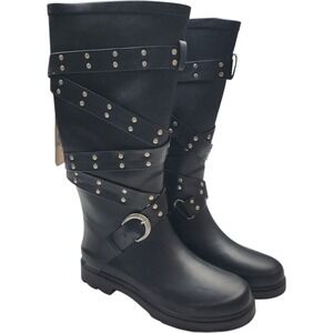 Gothic Motorcycle Boots Sz 7 Chooka Rocker Black Knee High Studded Combat Punk